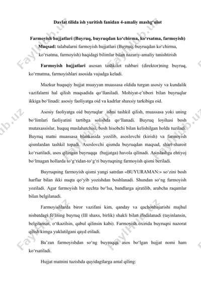 farmoyish hujjatlari (buyruq, buyruqdan ko‘chirma, ko‘rsatma, farmoyish) — DOC