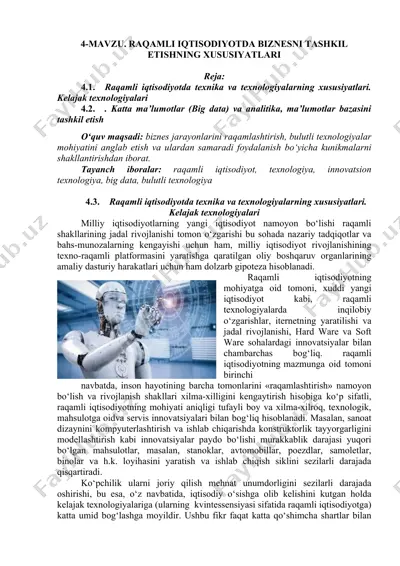 raqamli iqtisodiyotda biznesni tashkil etishning xususiyatlari — DOC