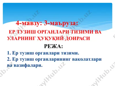 ер тузиш органлари тизими ва ularning huquqiy doirasir — PPTX