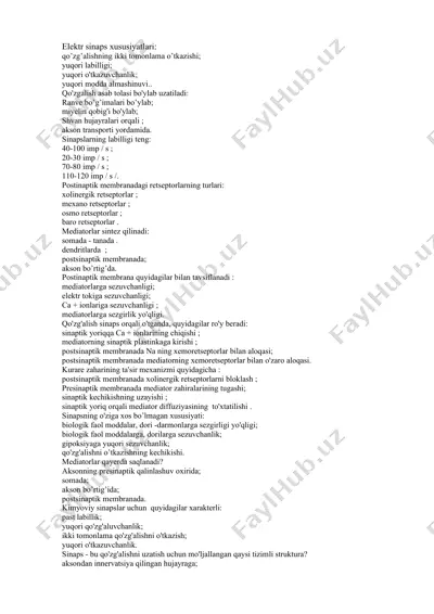 elektr sinaps xususiyatlari — DOCX