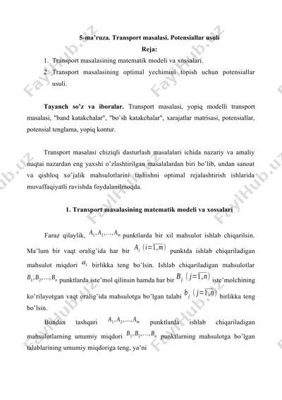 transport masalasi — DOCX