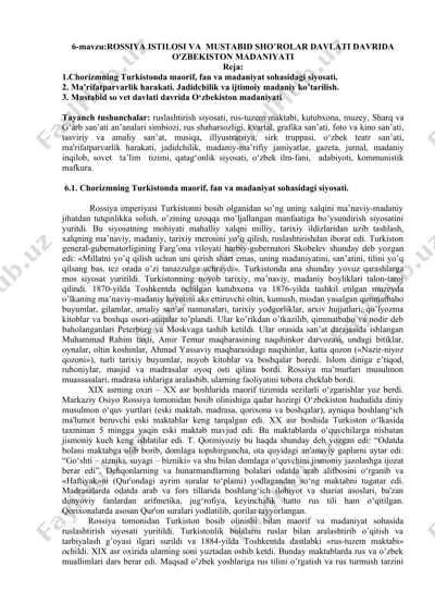 chorizmning turkistonda maorif, fan va madaniyat sohasidagi siyosati — DOCX