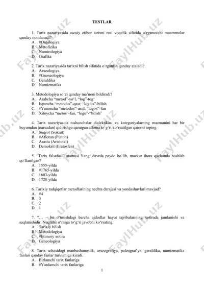 tarix nazariyasi test savollari — DOC