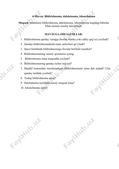 bildirishnoma, dalolatnoma, ishonchnoma — DOC