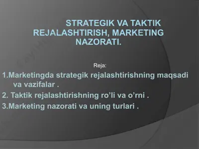 strategik va taktik rejalashtirish, marketing nazorati — PPTX