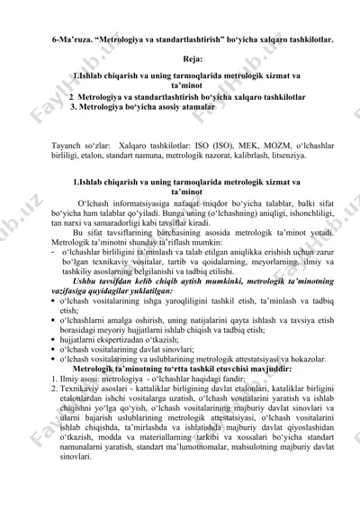 metrologiya va standartlashtirish bo‘yicha xalqaro tashkilotlar — DOC