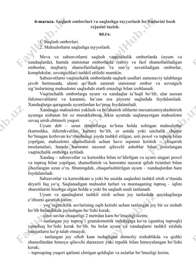 saqlash omborlari va saqlashga tayyorlash bo‘limlari — DOCX