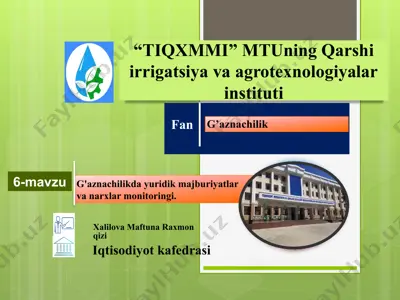 g'aznachilikda yuridik majburiyatlar va narxlarning monitoringi — PPTX