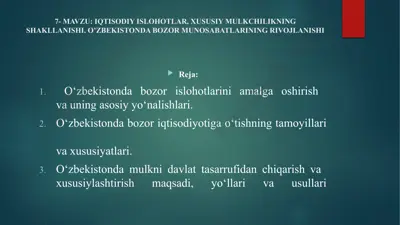 bozor iqtisodiyotida islohotlar — PPTX