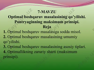 optimal boshqaruv masalalari — PPTX