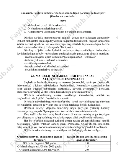 saqlash omborlarida foydalaniladigan qo‘shimcha transport jihozlar va texnikalar — DOCX