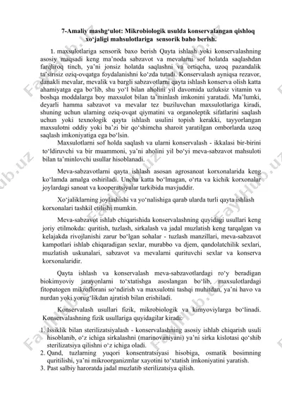 mikrobiologik usulda konservalangan qishloq xo‘jaligi mahsulotlariga sensorik baho berish — DOCX