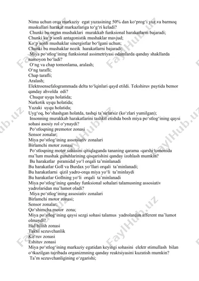 murakkab harakatlar va miya po‘stlog‘ining funksional muhitlari — DOCX