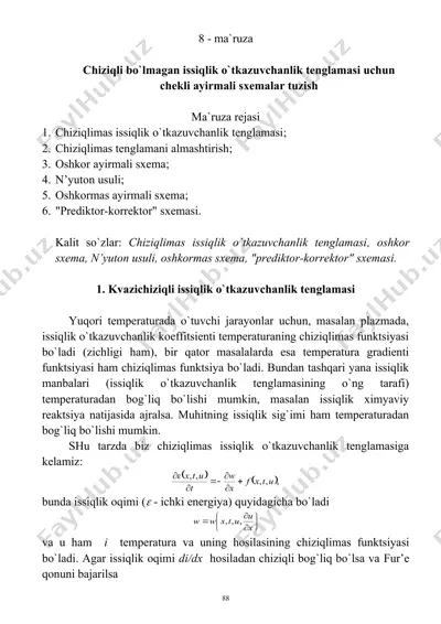 chiziqlimas issiqlik o`tkazuvchanlik tenglamasi — DOC