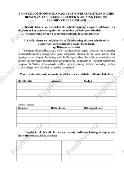 eksport salohiyati va eksportyor korxonalarning davlat tomonidan qo‘llab-quvvatlanishi — DOC