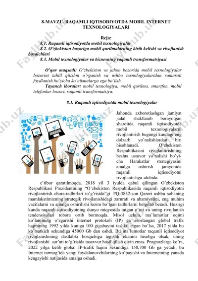 raqamli iqtisodiyotda mobil texnologiyalar — DOC