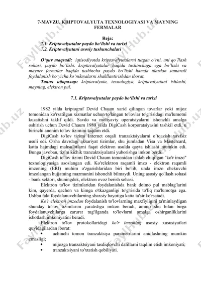 kriptovalyuta texnologiyasi va mayning fermalar — DOC