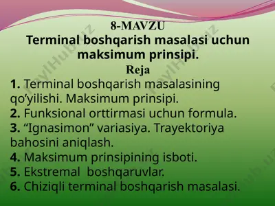 terminal boshqarish masalasi uchun maksimum prinsipi — PPTX