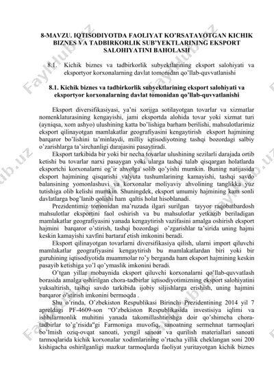 eksport salohiyati va eksportyor korxonalarning qo‘llab-quvvatlanishi — DOC