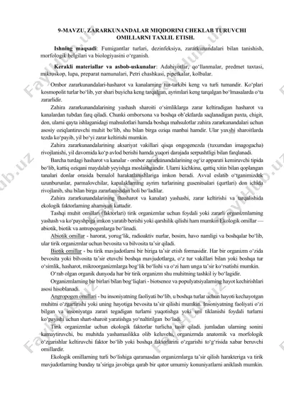 zararkunandalar miqdorini cheklab turuvchi omillarni taxlil etish — DOCX