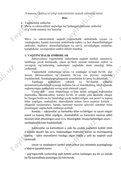 qishloq xo‘jaligi mahsulotlarini saqlash omborlari turlari — DOCX