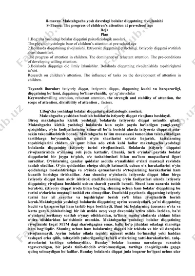 bolalar diqqatining o‘zgarishi va rivojlanishi — DOC