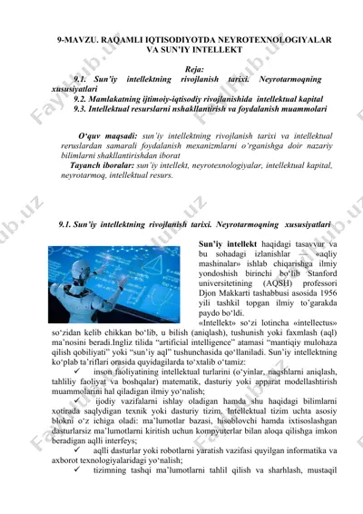 sun’iy intellektning rivojlanish tarixi — DOC