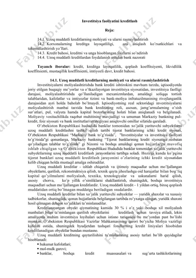investitsiya faoliyatini kreditlash — DOC