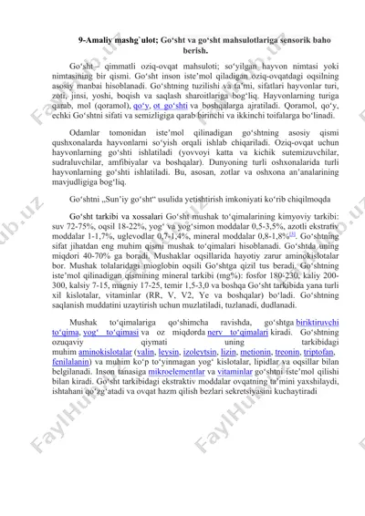go'sht va go'sht mahsulotlariga sensorik baho berish — DOCX