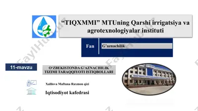 o‘zbekiston dag'aznachilik tizimi taraqqiyoti istiqbollari — PPTX
