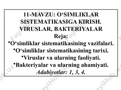 o‘simliklar sistematikasi va viruslar, bakteriyalar — PPTX