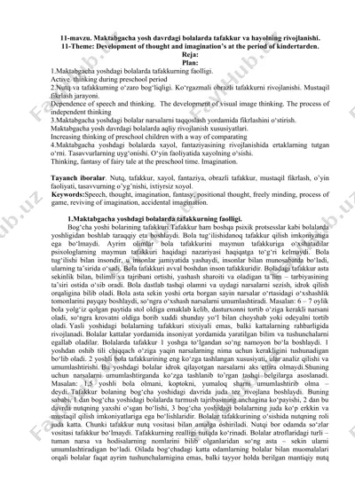 maktabgacha yosh davrdagi bolalarda tafakkur va hayolning rivojlanishi — DOC