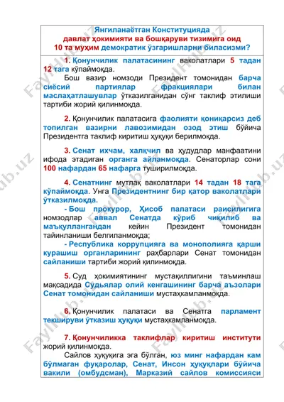 konstitutsiyada demokratik o'zgarishlar — DOCX