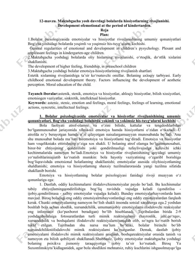 maktabgacha yosh davrdagi bolalarda hissiyotlarning rivojlanishi — DOC