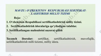 o‘zbekiston respublikasi sertifikatlashtirish milliy tizimi — PPTX