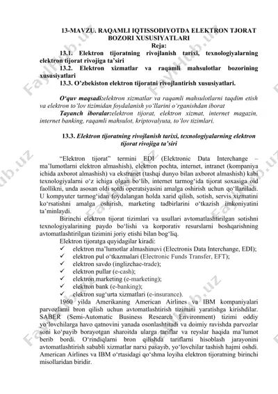 elektron tijoratning rivojlanish tarixi va texnologiyalarning tijoratga ta'siri — DOC