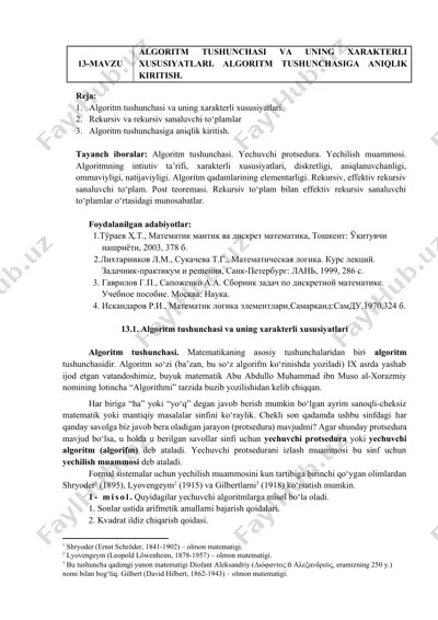 algoritm tushunchasi va uning xarakterli xususiyatlari — DOCX