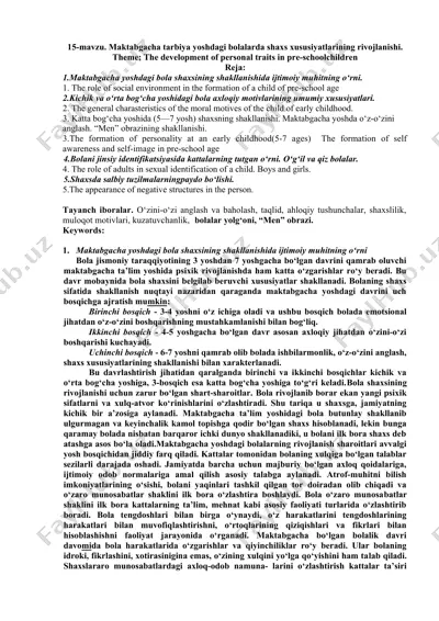 maktabgacha tarbiya yoshdagi bolalar shaxs xususiyatlarining rivojlanishi — DOC