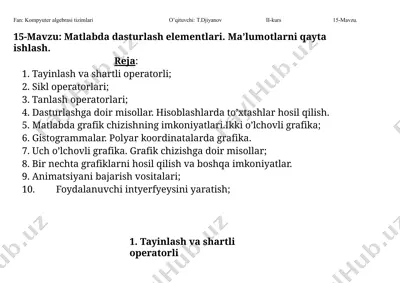 matlabda dasturlashelementlari.ma’lumotlarni qaytaishlash — PPTX