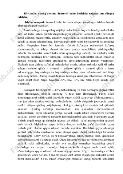 ekologik toza qishloq xo'jaligi mahsulotlari — DOCX