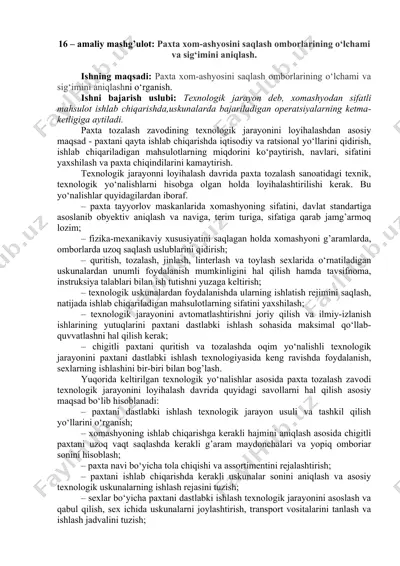 paxta xom-ashyosini saqlash omborlarining o‘lchami va sig‘imini aniqlash — DOCX