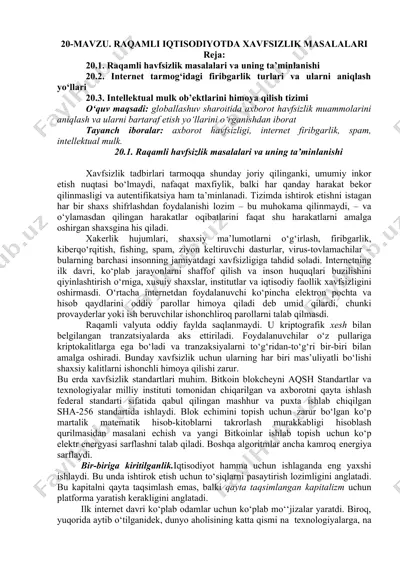 raqamli xavfsizlik masalalari — DOC