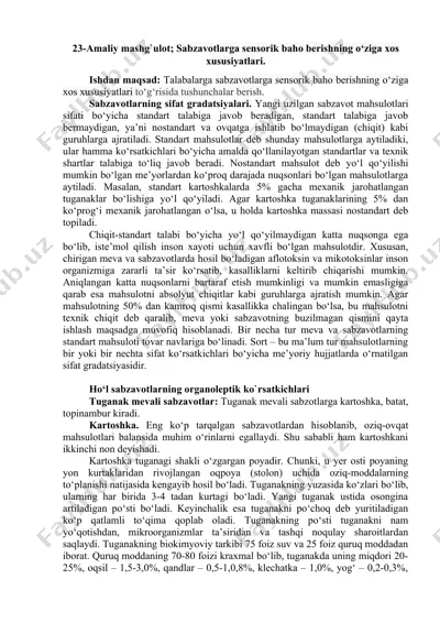 sabzavotlarga sensorik baho berishning o‘ziga xos xususiyatlari — DOCX