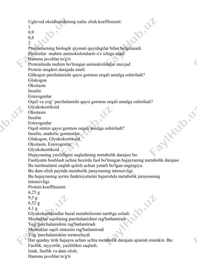 uglevod oksidlanishining nafas olish koeffitsienti — DOCX