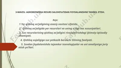 agrobiznesda resurssalohiyatidan foydalanishni tashkilotish — PPTX