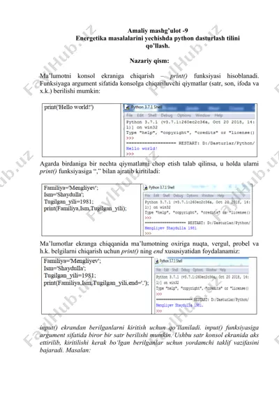energetika ma'salalari yechishda python dasturlash tili — DOCX