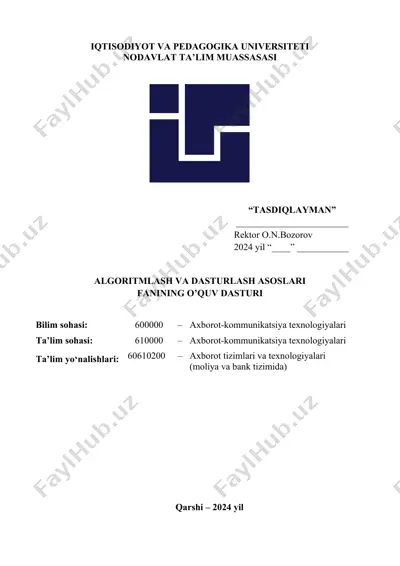 algoritmlash va dasturlash asoslari 3,4 — DOCX