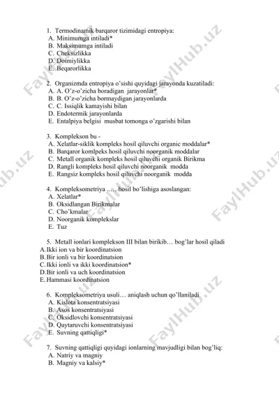 termodinamik barqaror tizimidagi entropiya — DOCX