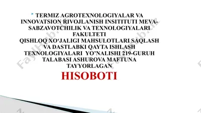 donmahsulotlari saqlash va qayta ishlash — PPTX