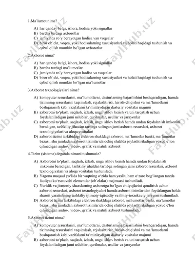 axborotlar va ma'lumotlar texnologiyalari — DOCX